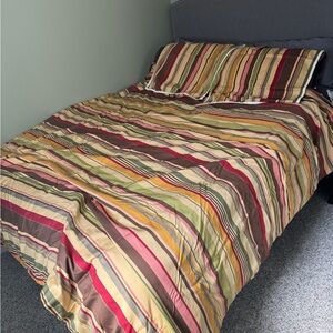 Pottery Barn Duncan Stripe Queen Duvet and 2 Matching Euro Shams